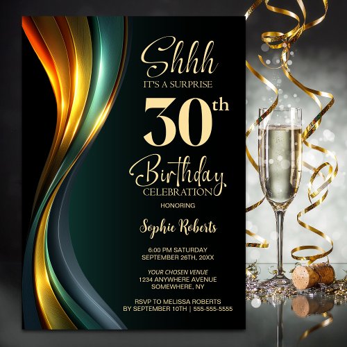 Modern Black and Gold Surprise 30th Birthday Party