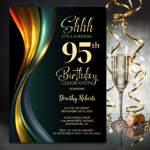 Modern Black and Gold Surprise 95th Birthday Party Invitation