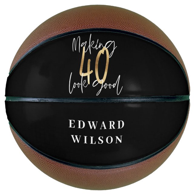 Modern black and gold typography 40th birthday basketball (Front)