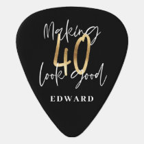 Modern black and gold typography 40th birthday guitar pick