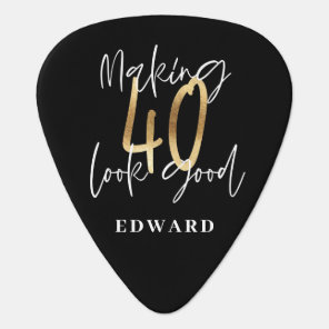 Modern black and gold typography 40th birthday guitar pick