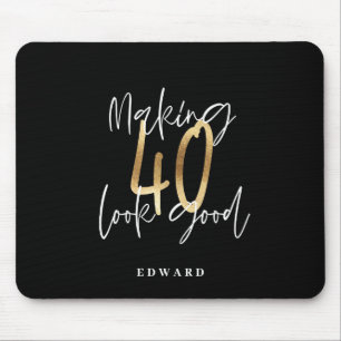 Modern black and gold typography 40th birthday mouse pad