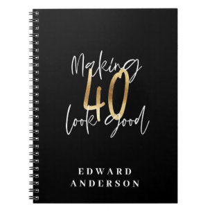 Modern black and gold typography 40th birthday notebook