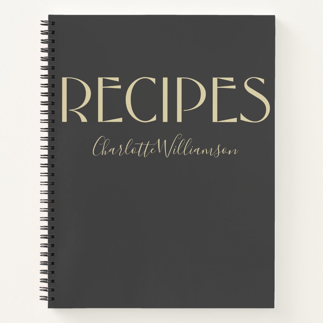 Modern Black and Gold Typography Custom Recipe Notebook | Zazzle