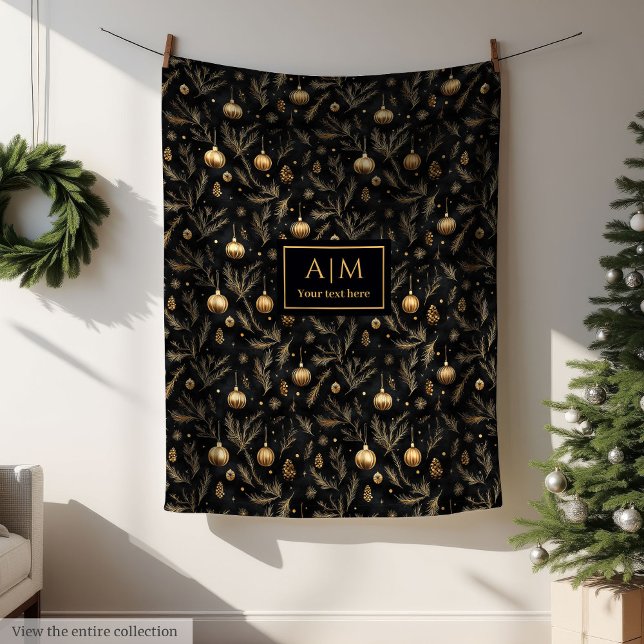 Modern black and gold watercolor custom festive fleece blanket (Modern black and gold watercolor custom festive Fleece Blanket)