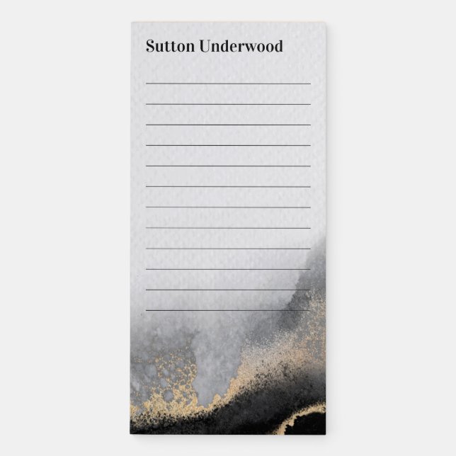 Modern Black and Gold Watercolor Magnetic Notepad (Front)