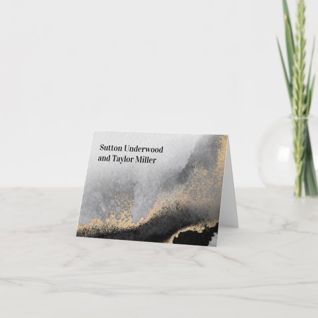 Modern Black and Gold Watercolor Note Card (Front)