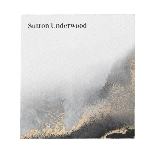 Modern Black and Gold Watercolor Notepad (Front)