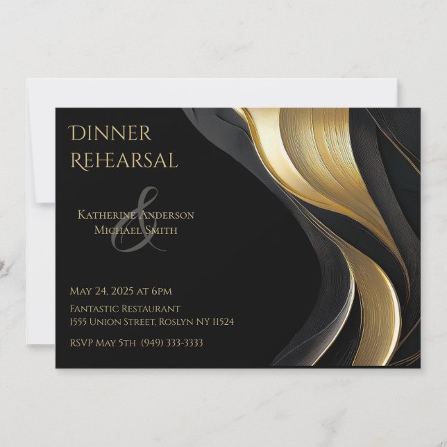 Modern Black and Gold Wedding Invitation (Front)