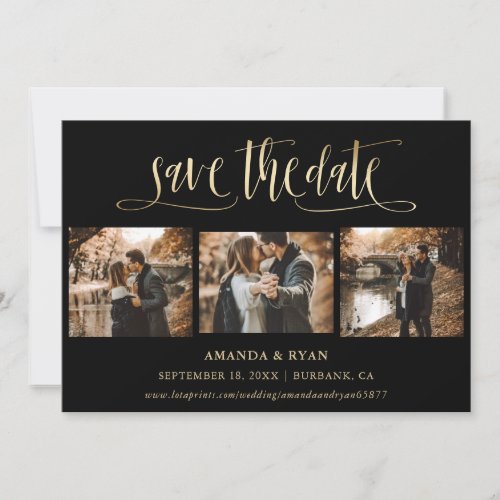 Modern Black and Gold Wedding Photo Save The Date
