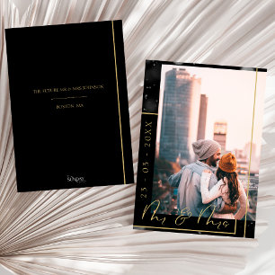 Modern Black and Gold Wedding Photo Save The Date