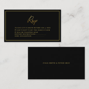 Modern Black and Gold Wedding Rsvp Card