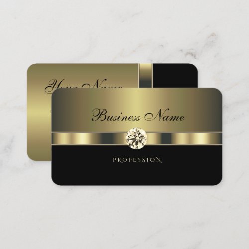 Modern Black and Gold with Sparkling Rhinestones Business Card