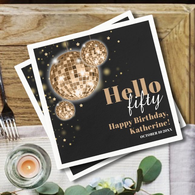 Modern Black and Gold Women's Happy 50th Birthday  Napkins (Creator Uploaded)