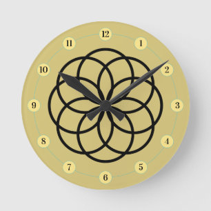 Modern Black and Gold Yellow Flower Design Round Clock
