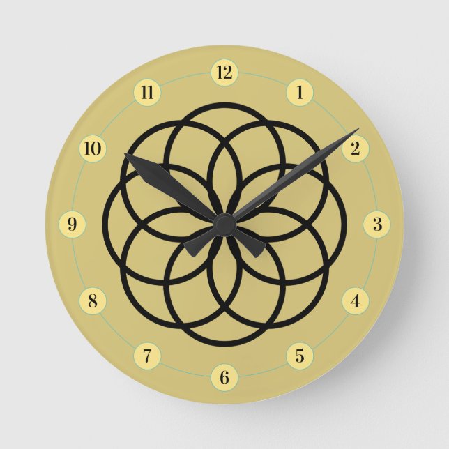 Modern Black and Gold Yellow Flower Design Round Clock (Front)