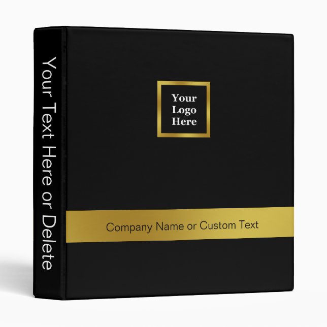 Modern Black and Gold Your Logo Here 3 Ring Binder (Front/Spine)