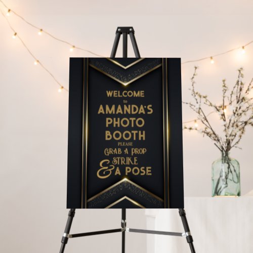 Modern Black and Golden Glitter Photo Booth Sign