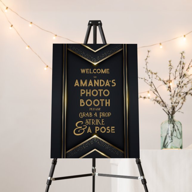 Modern Black and Golden Glitter Photo Booth Sign (In Situ (Stand))