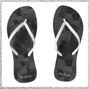 Modern Black and Gray Abstract Geometric Flip Flops
