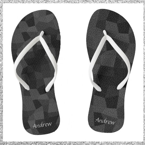 Modern Black and Gray Abstract Geometric Flip Flops