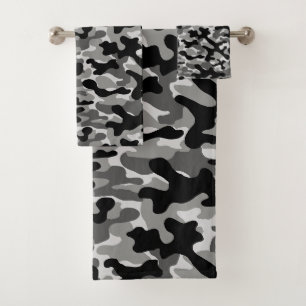 Modern Black And Gray Camouflage Pattern Bath Towel Set