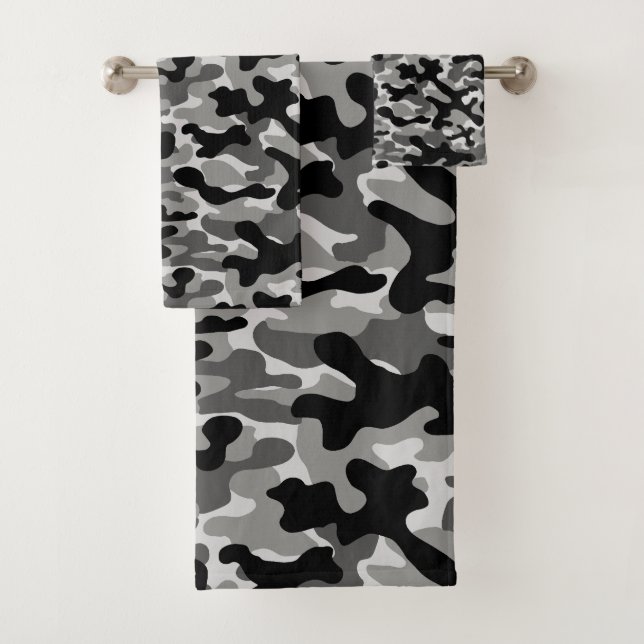 Modern Black And Gray Camouflage Pattern Bath Towel Set (Insitu)