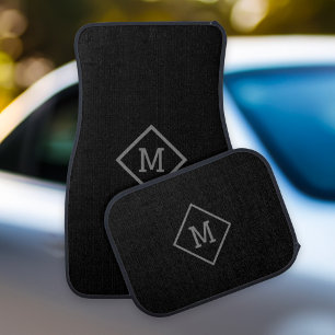 Modern Black and Gray Diamond Monogram Initial Car Floor Mat