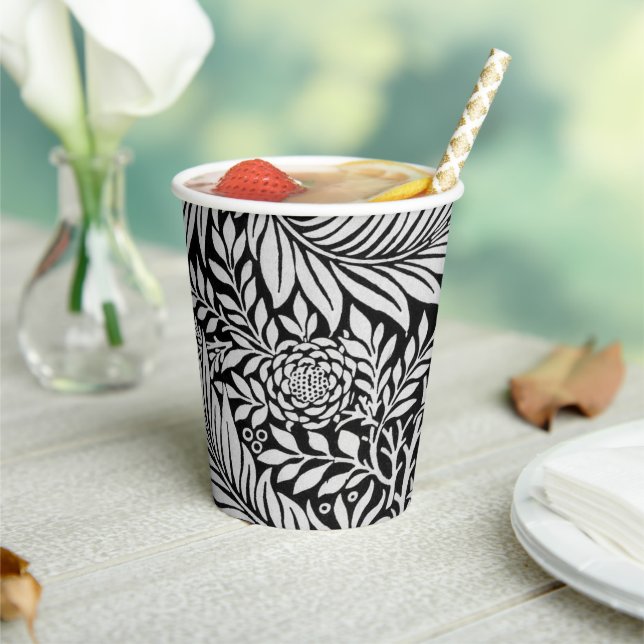 Modern Black and Gray Floral Botanical Paper Cups (Insitu)