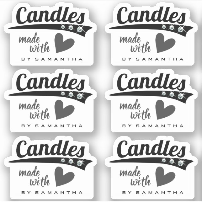 Modern Black and Gray Made with Love Heart Candles Sticker (Front)