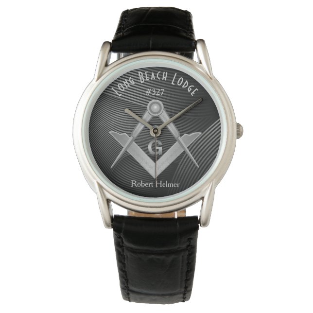 Modern Black and Gray Masonic Monogrammed Watch (Front)