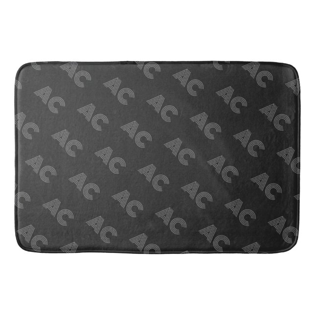 Modern Black and Gray Monogram Bath Mat (Front)