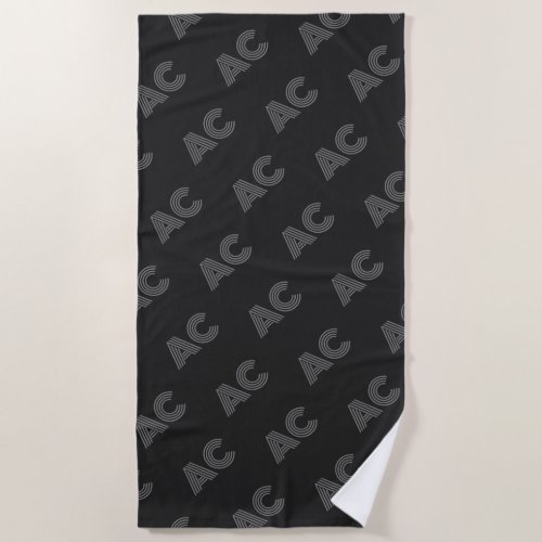 Modern Black and Gray Monogram Beach Towel