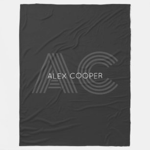 Modern Black and Gray Monogram Fleece Blanket