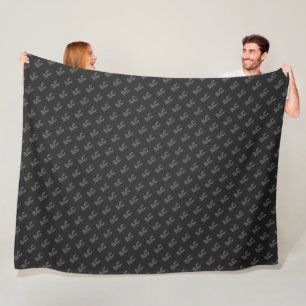 Modern Black and Gray Monogram Fleece Blanket