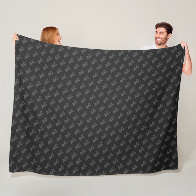 Modern Black and Gray Monogram Fleece Blanket (In Situ)