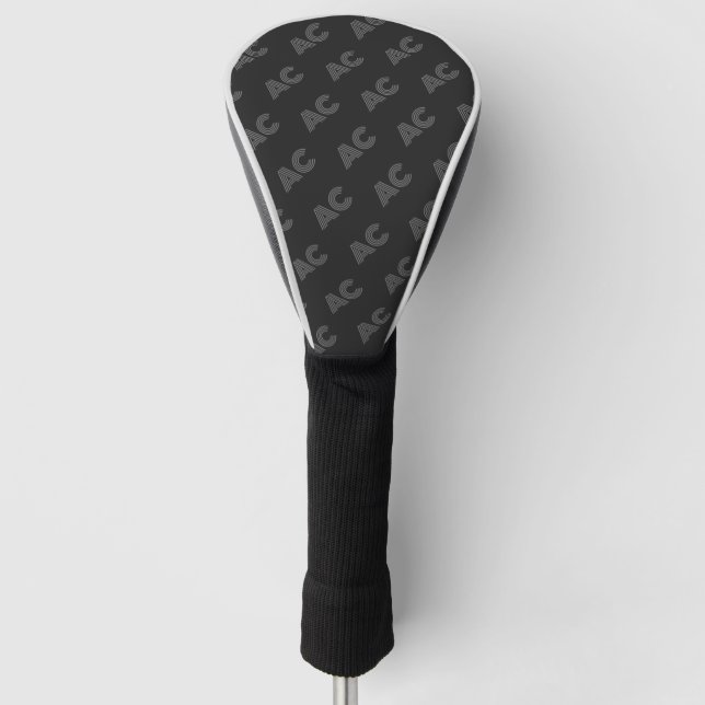 Modern Black and Gray Monogram Golf Head Cover (Front)