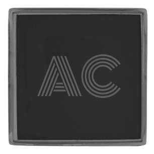 Modern Black and Gray Monogram Gunmetal Finish Lapel Pin