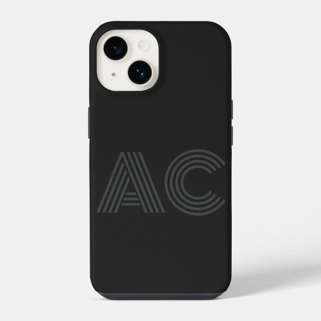 Modern Black and Gray Monogram Iphone Case (Back)