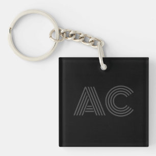 Modern Black and Gray Monogram Keychain