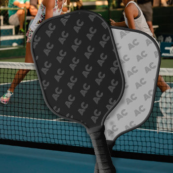 Modern Black And Gray Monogram Pickleball Paddle by freshpaperie at Zazzle