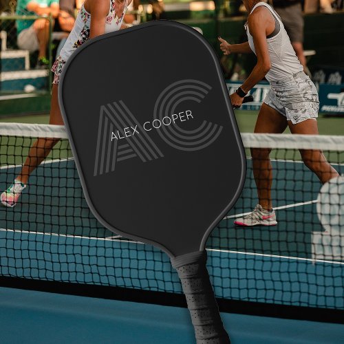 Modern Black and Gray Monogram Pickleball Paddle