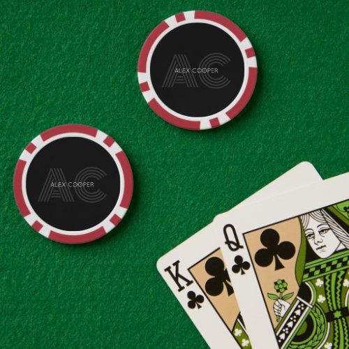 Modern Black and Gray Monogram Poker Chips