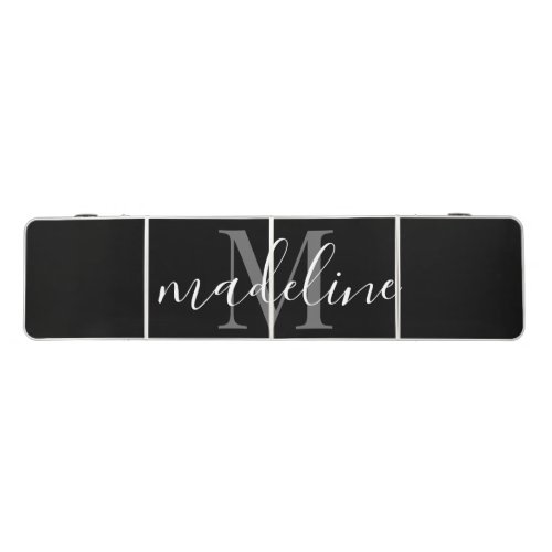 Modern Black and Gray Monogram Script Name Beer Pong Table