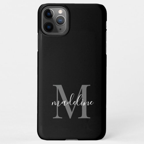 Modern Black and Gray Monogram Script Name iPhone 11Pro Max Case