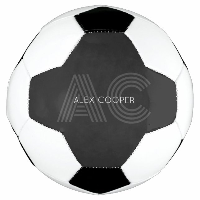 Modern Black and Gray Monogram Soccer Ball (Front)