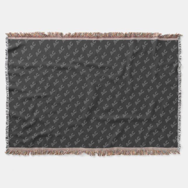 Modern Black and Gray Monogram Throw Blanket (Front)