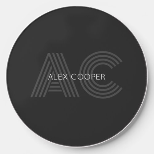 Modern Black and Gray Monogram Wireless Charger