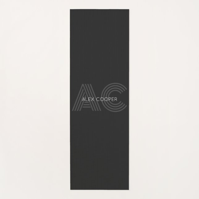 Modern Black and Gray Monogram Yoga Mat (Front)