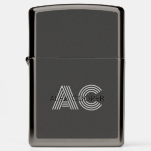 Modern Black and Gray Monogram Zippo Lighter